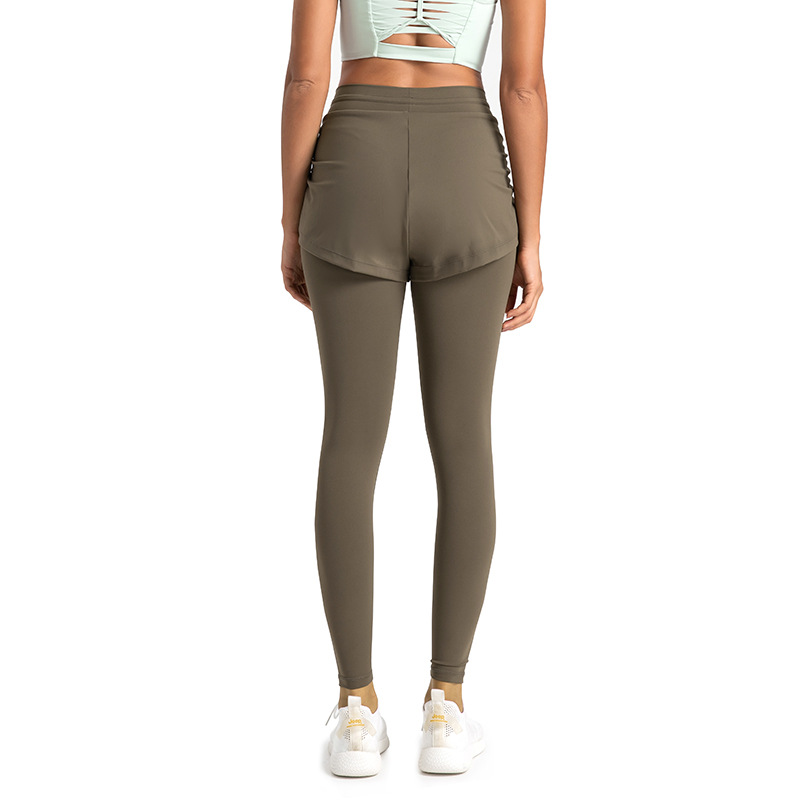 Yoga pants women's high waist hip lifting high elastic tight fake two-piece fitness trousers outer wear running training sports pants autumn