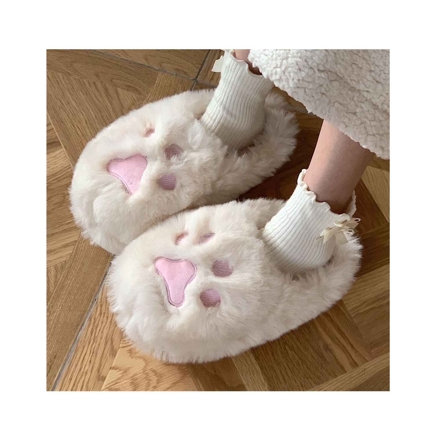 Pantoufles d'hiver en coton à demi-talon pour femme, style coréen, pour étudiante, en forme de cœur, douces et mignonnes, avec griffes de chat_voghion.com