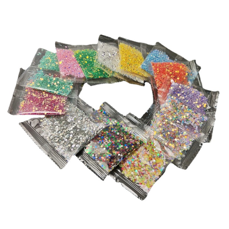 4mm five-pointed star small package sequins 5G PVC cross-border factory sales nano double-sided adhesive DIY toy set combination beads