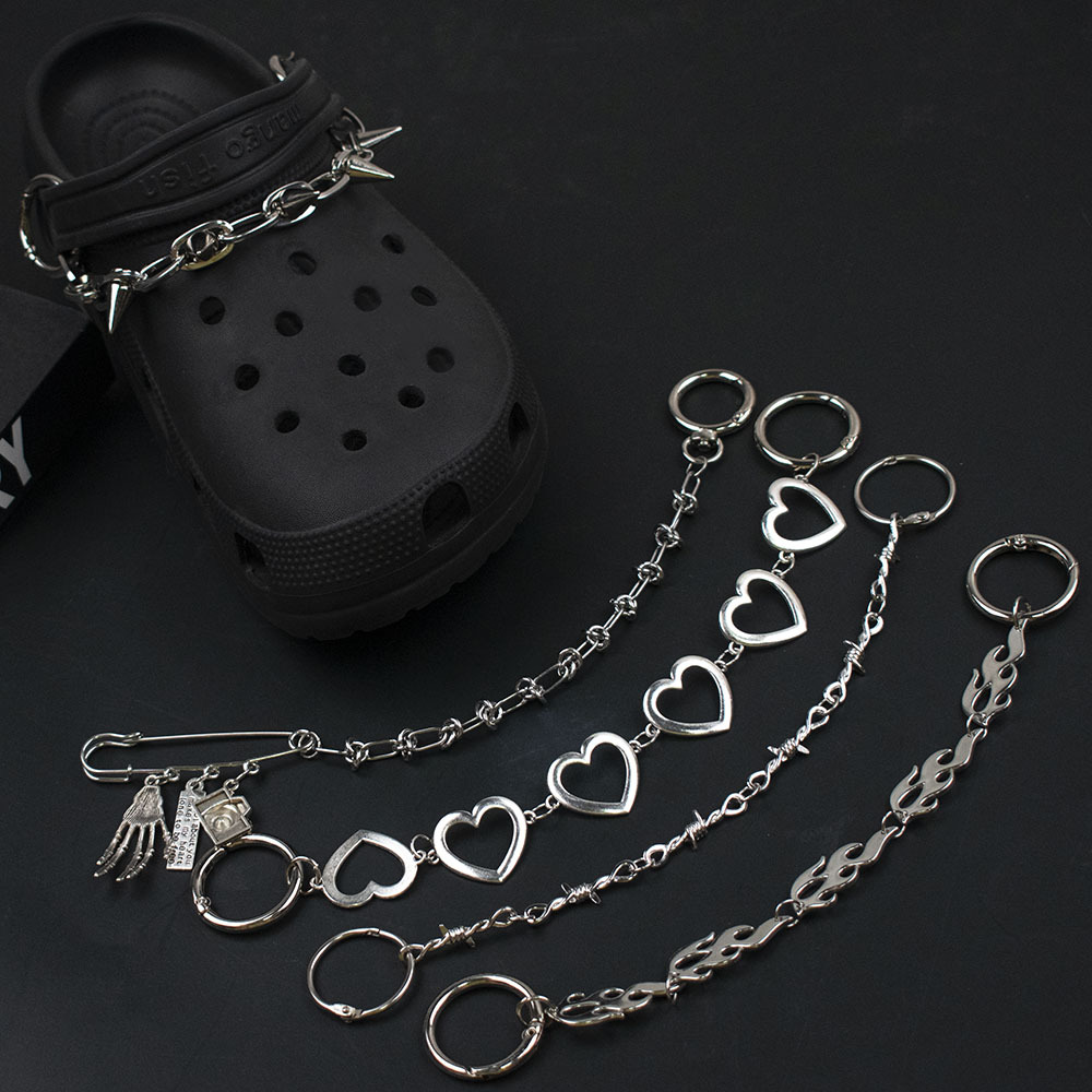 Platinum Cross-border New Hole Shoes Metal Shoe Chain Personalized Rivet Chain Shoe Flower Shoe Buckle Punk Style Removable