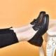 Round toe slip-on loafers women's 2023 first layer cowhide metal buckle chunky heel single-layer shoes small leather shoes physical exclusive