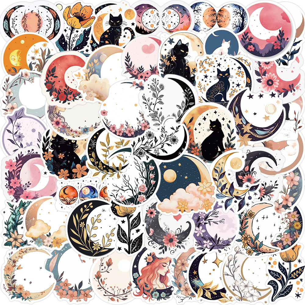 50 original moon flower cat graffiti stickers decorative guitar notebook luggage DIY waterproof cross-border