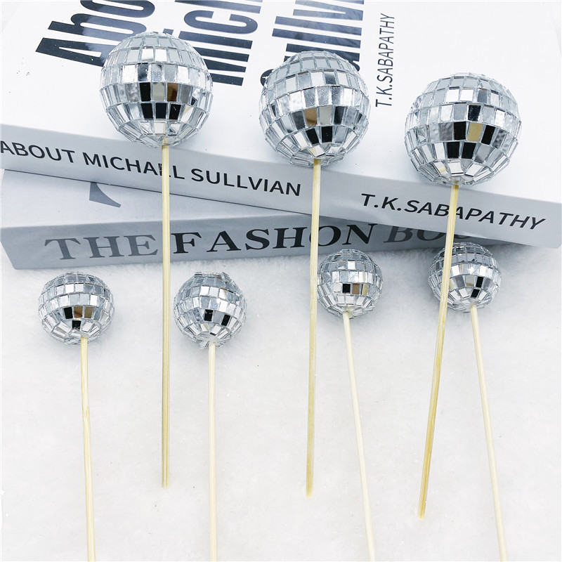 Amazon hot sale disco ball with wooden stick wedding window party cake decoration plug-in mirror ball decoration
