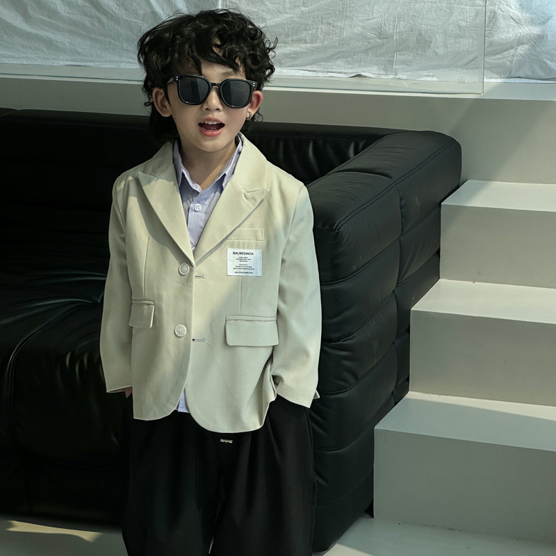 Children's new Korean style spring and autumn casual, versatile, handsome and trendy gray beige suit single suit factory direct sale