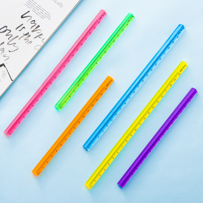 Transparent crystal color 15cm 20cm three-dimensional triangular ruler student stationery measuring painting ruler scale ruler