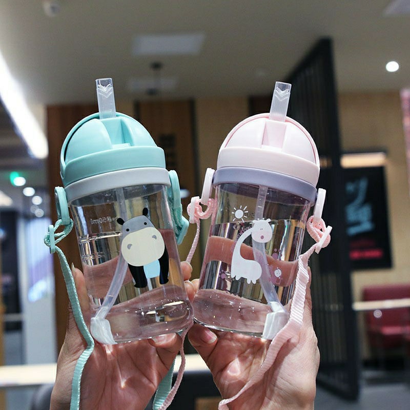 Cartoon Children's Strap Water Cup with Scale Drop-proof Suction-proof Water Cup Kindergarten Baby Drinking Water Cup