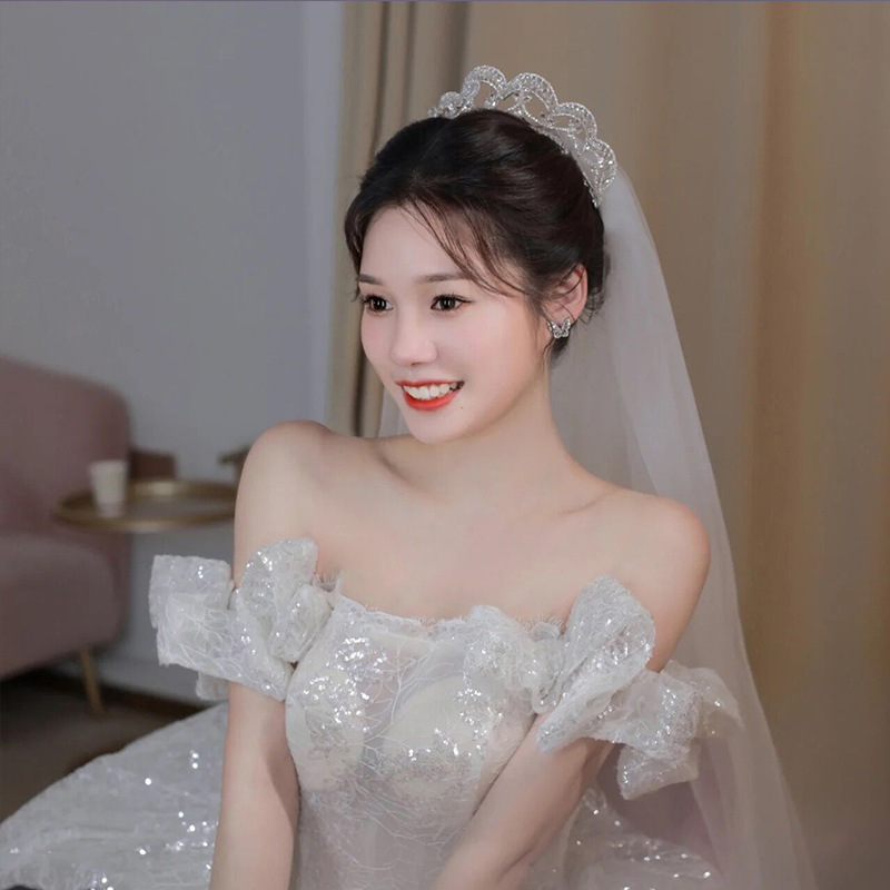 Japanese and Korean bridal crown wedding headdress hair accessories super shiny sweet princess elegant wedding white wedding accessories