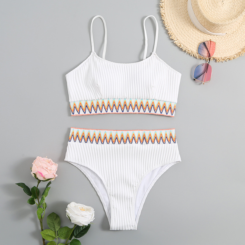 2023 New Split Shoulder Strap Chevron Tape Bikini Swimsuit