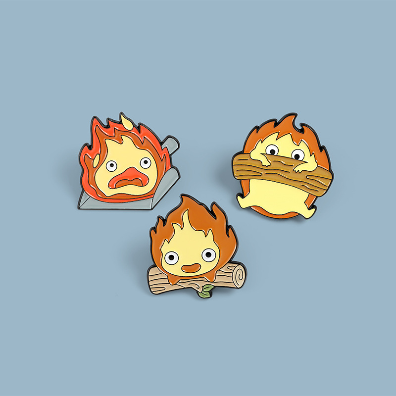 2021 new jewelry cartoon character shape brooch cartoon cute flame paint badge put light buckle batch
