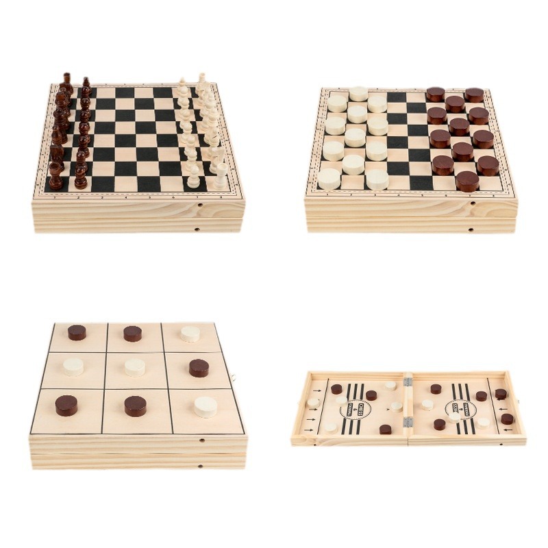 Amazon Explosions Chess Checkers Play Chess Three Chess Four-in-One Wooden Boxed Foldable Board Game
