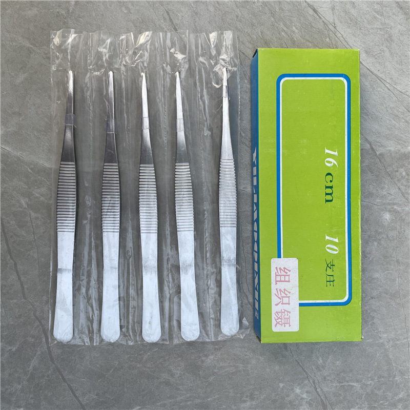Thickened tissue forceps stainless steel toothed forceps 14cm with hook dressing forceps rat tooth forceps leather forceps clamping forceps with Hook