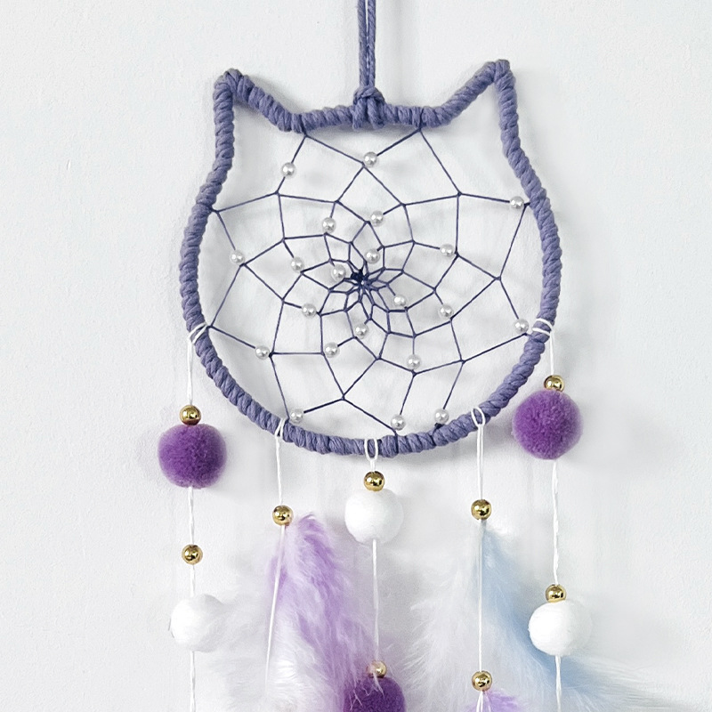 Girl's Heart Dream Catcher Net Hanging Decoration Wind Chimes Handmade diy Material Bag Feather Weaving Pendant Cute Children's Room Decoration