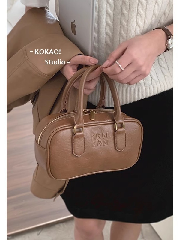 Portable bowling bag for women in autumn and winter new trendy retro small square bag versatile shoulder crossbody bag