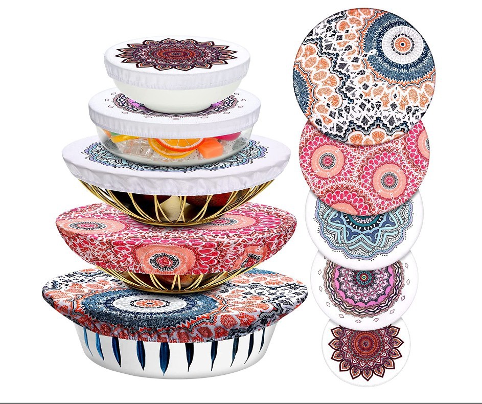 Cross-border hot sale Cotton Bowl cover washable reusable salad bowl dust cover fresh-keeping cloth printed cotton bowl cover