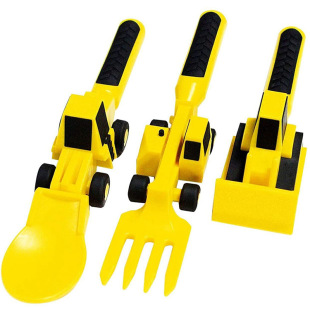 Children's bulldozer tableware car bulldozer excavator children's toy tableware three-piece set cross-border