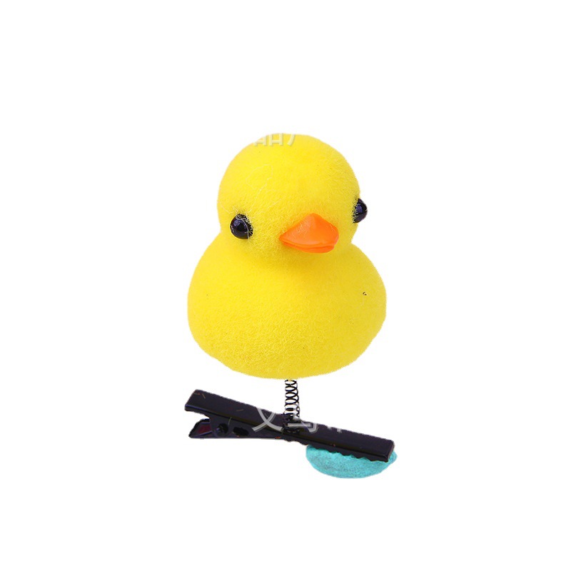 Selling adorable yellow duck hairpin love rabbit spring hairpin to push peach heart yellow chicken hairband flocking hairpin wholesale