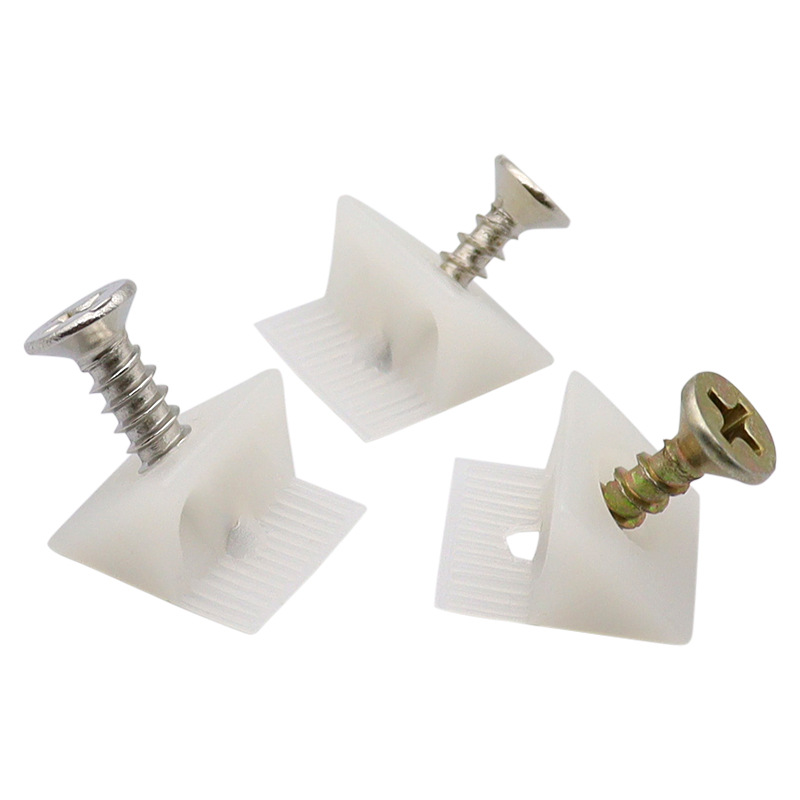Disway white plastic back plate buckle 45 degree cabinet back plate holder plastic small angle code with self-tapping screw matching