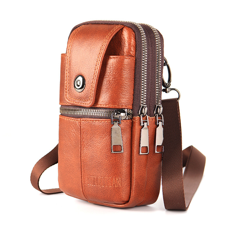 New Genuine Leather Waist Bag Wearing Belt Multifunctional Mobile Phone Bag Site Work Mobile Phone Case Men's One-shoulder Crosbody Vertical Hanging Bag