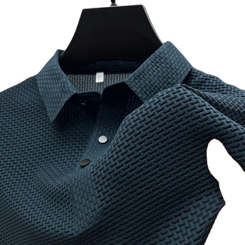 Ice Silk Men's Top Summer Mesh Short-sleeved T-shirt Men's Shirt Collar Color Slide Polo Shirt Half-sleeved Men's Clothes Hot