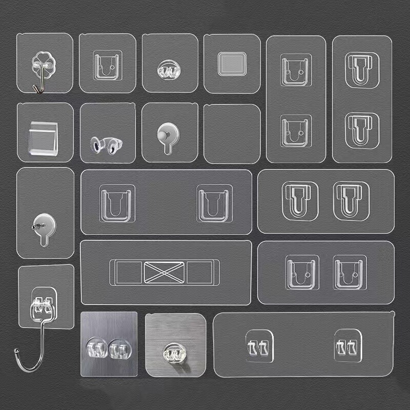 ドリル不要の透明な多機能ホームウォール跡のない粘着フックキッチンバスルームドアバック強力な吊りフック|undefined