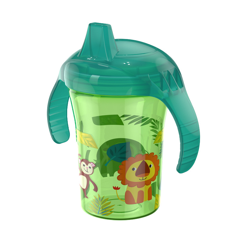 Four-color cartoon printing baby water cup non-slip leak-proof duckbill drinking cup children training Cup with handle 260ml