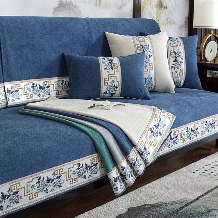 New chenille sofa cushion New Chinese Four Seasons universal sofa cushion solid wood solid color non-slip cover towel wholesale