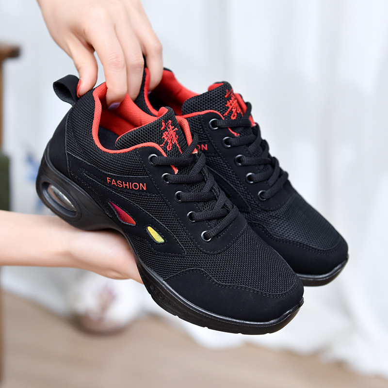 Square Dance Women's Shoes Soft Sole Mid-Heeled Dancing Shoes Dancing Shoes Four Seasons Double Mesh Sneakers Light Sail Dance Shoes Women