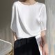 Breathable Silk Silk 2024 Spring and Summer New Women's Crewneck Loose Solid Color Acetic Satin All-match T-shirt Top