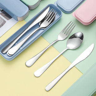 Portable Tableware 410 Stainless Steel Spoon Knife and Fork Three-piece Set Household Simple Student Dormitory Tableware Set