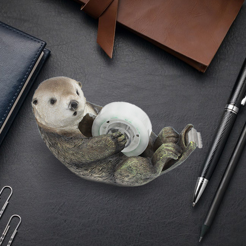 Cross-border new creative office desktop stationery cute otter-shaped resin tape holder cutter birthday gift