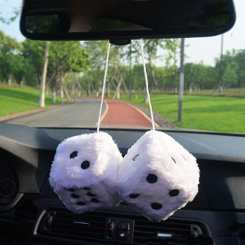 Amazon Cross-Border 6cm Long Hair Hot Stamping Dice Plush Toy Cube Pendant Rearview Mirror Hanging Sieve