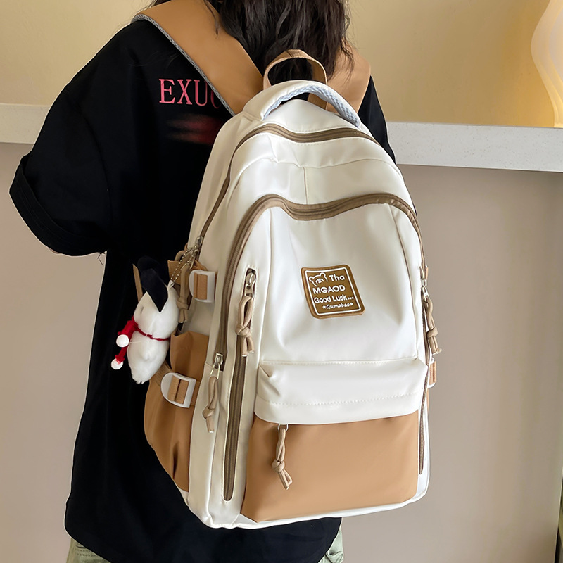 New Large Capacity Backpack Women's Japanese Style Color Contrast Trendy Brand College Student Schoolbag Casual Travel Bag Computer Bag