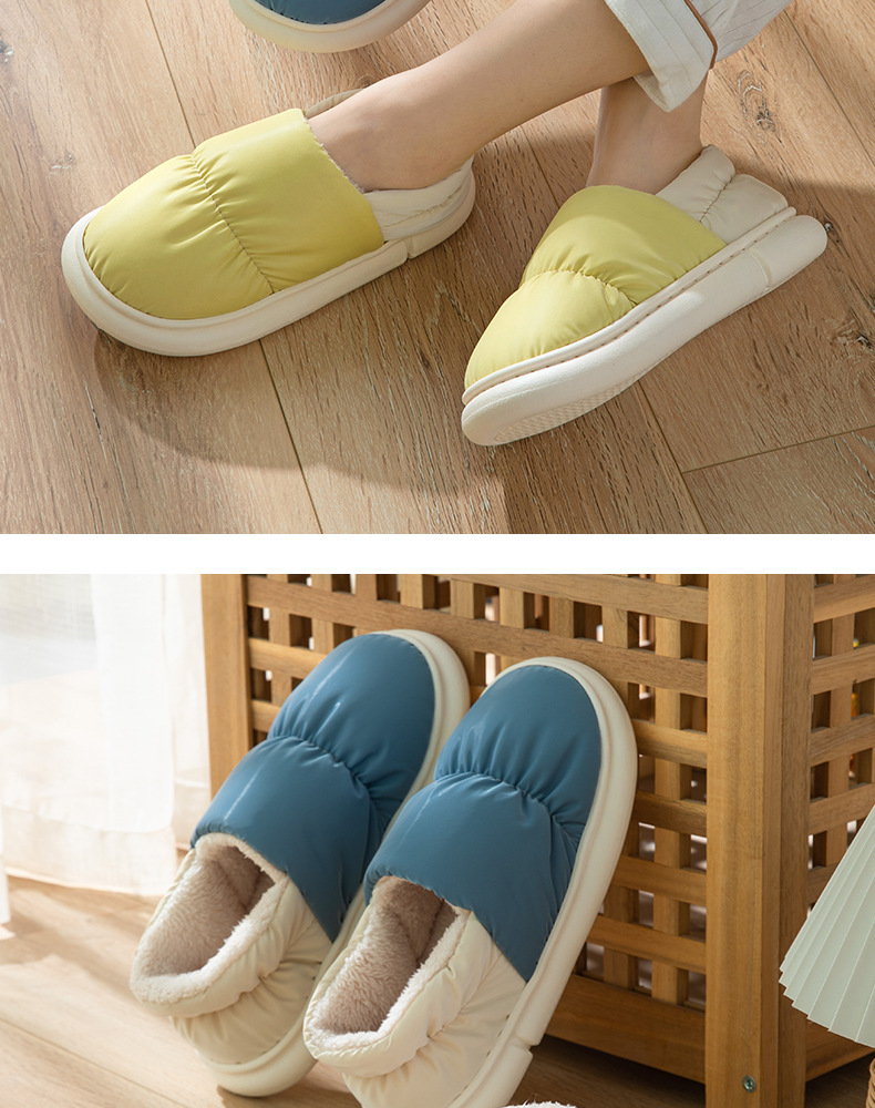 Down cloth cotton slippers for women couple home fleece-lined winter warm indoor thick sole outer wear thickened cotton-padded shoes for men_voghion.com