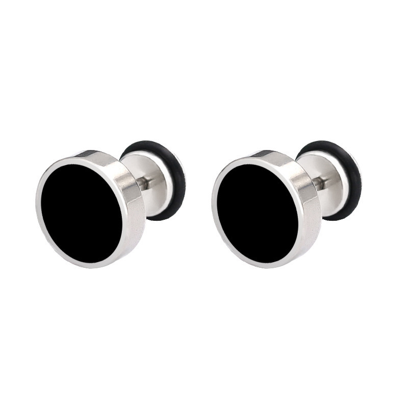 Korean style new titanium steel round black drip earrings stainless steel electroplated round cake punk style earrings earrings