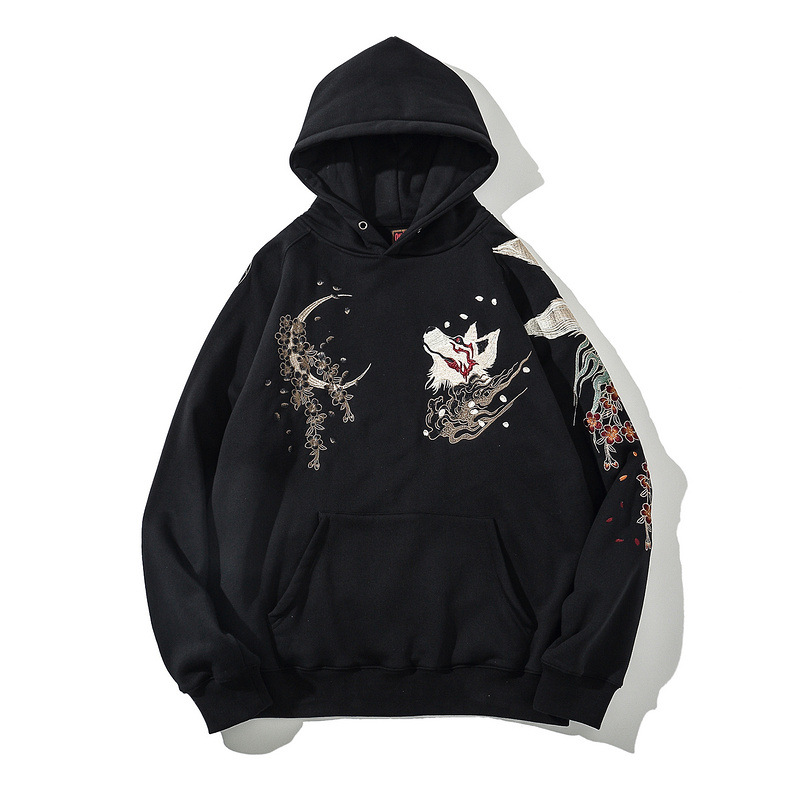 Autumn and Winter National Fashion New Nine-Tail Fox Embroidered Hooded Sweater Japanese Style Youth Yokosuka Fashionable Men's Top All-Match