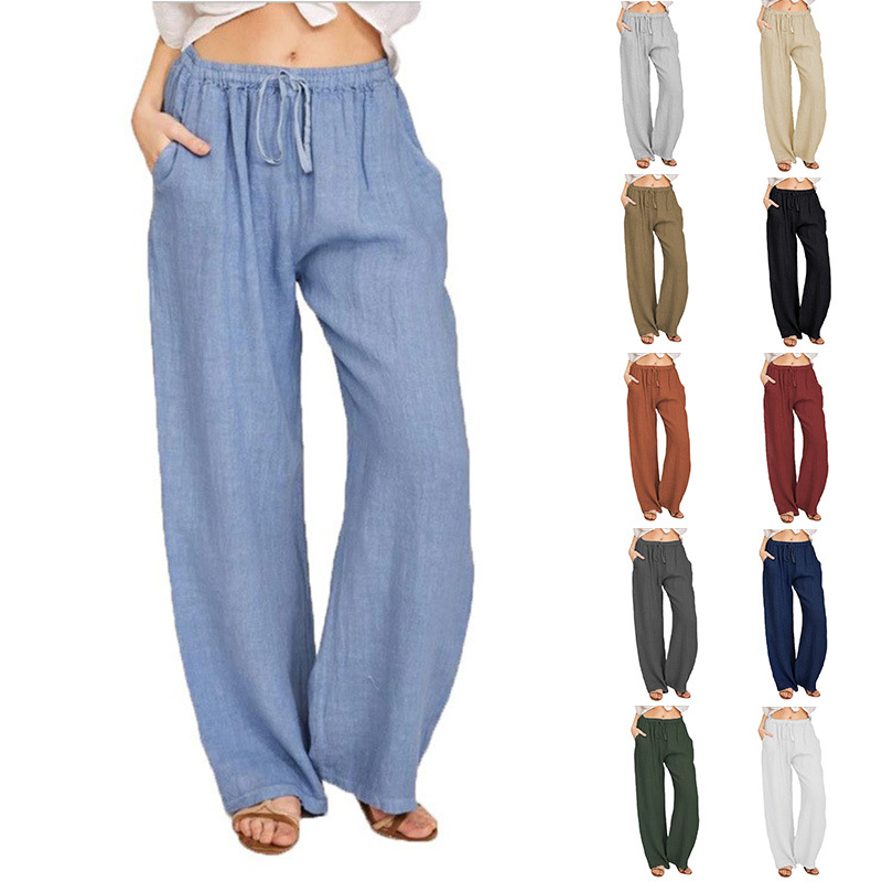 Cross-border women's clothing 2023 new European and American Amazon eBay European and American plus size loose cotton and linen casual trousers for women