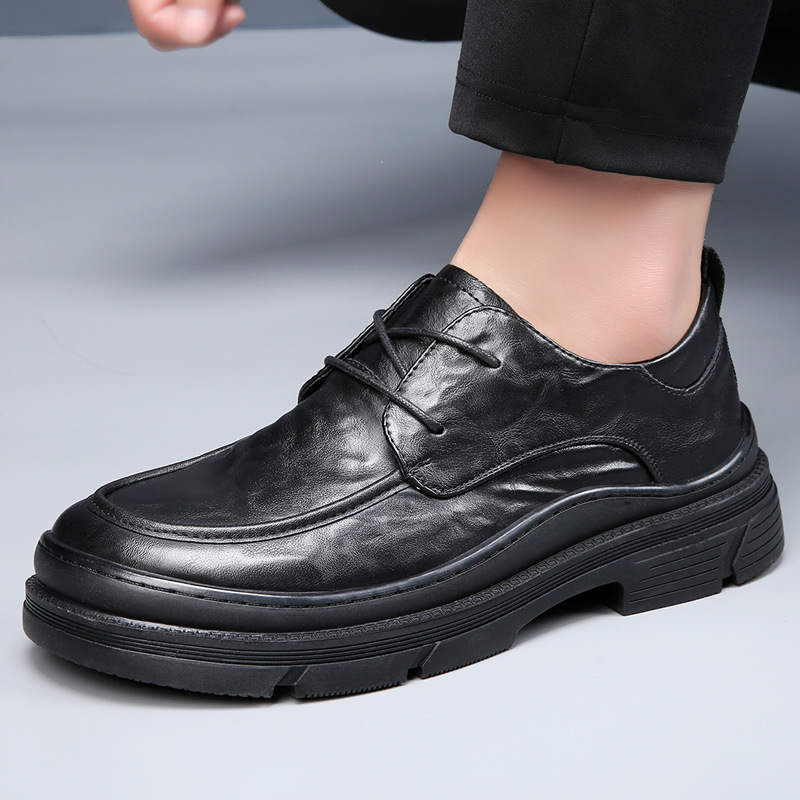 Wide-toe leather shoes for men spring men's shoes new breathable trendy versatile thick-soled business formal casual shoes