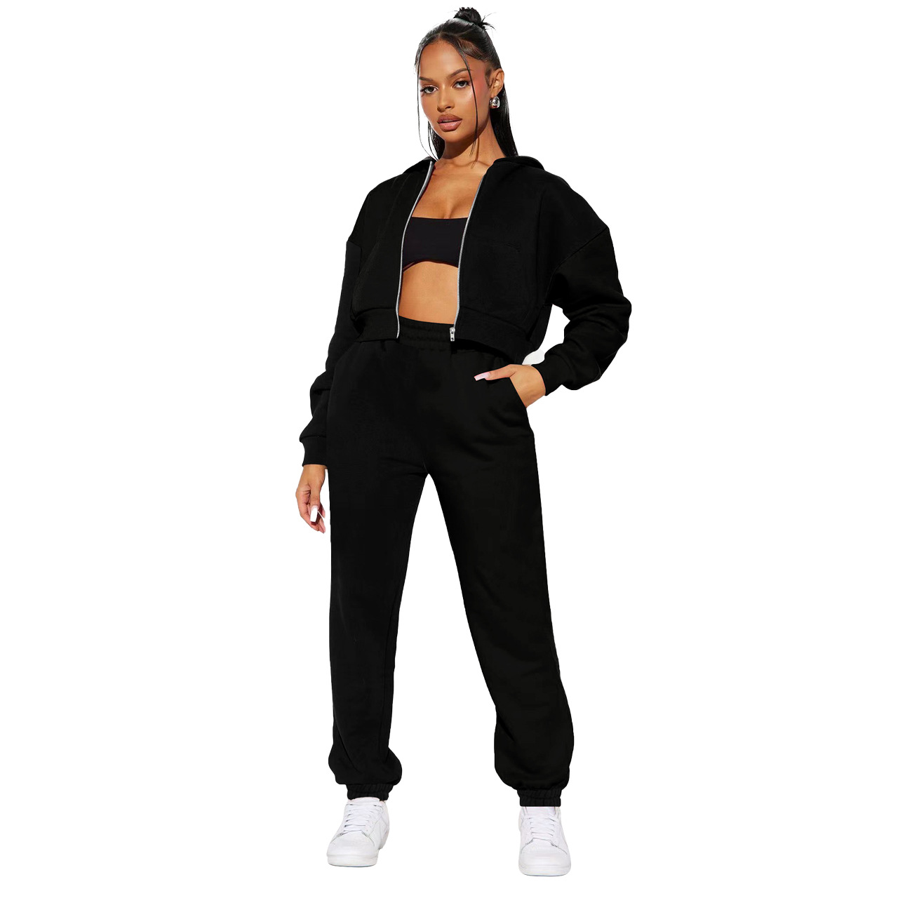 FE282 special price does not return does not change Europe and the United States cross-border women's clothing Amazon fashion casual solid color zipper two-piece set
