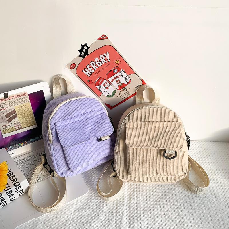Korean Style Casual All-match Simple Vintage Corduroy Solid Color Japanese Style Women's Backpack Student Schoolbag Women's Trendy Backpack