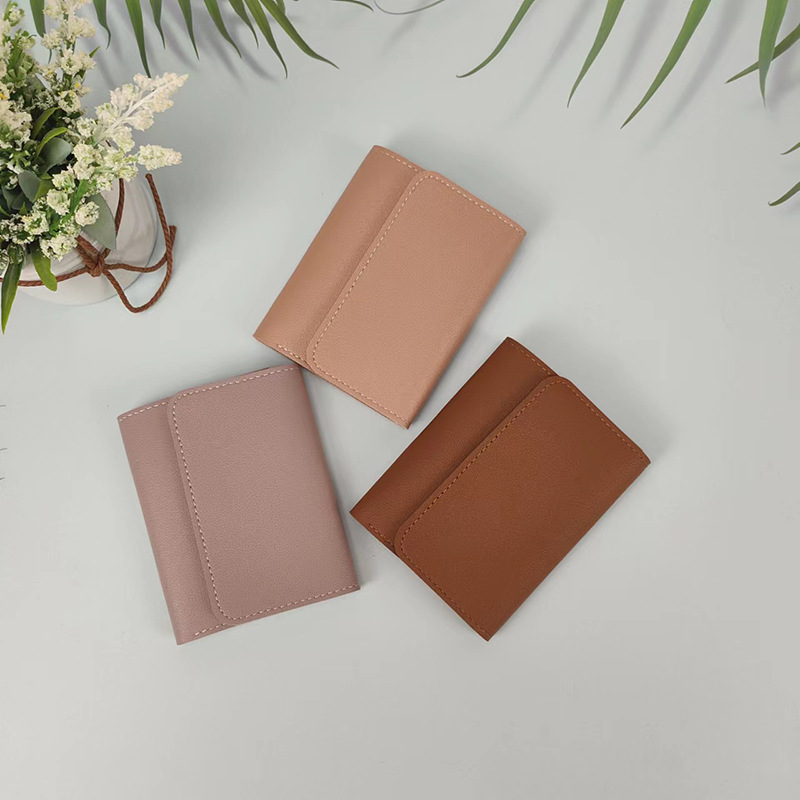 Simple Short Women's Wallet Student Ticket Clip Multi-function Card Bag Change 30% Fold Ultra-thin Gloss Wallet_voghion.com