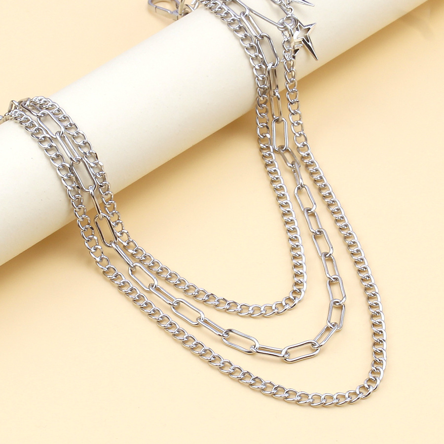 Muoti uusi, persoonallinen hip hop punk trendikäs neljä Awn tähden riipushousuketjua tyyliin metalli monikerroksinen denim housuketju_voghion.com