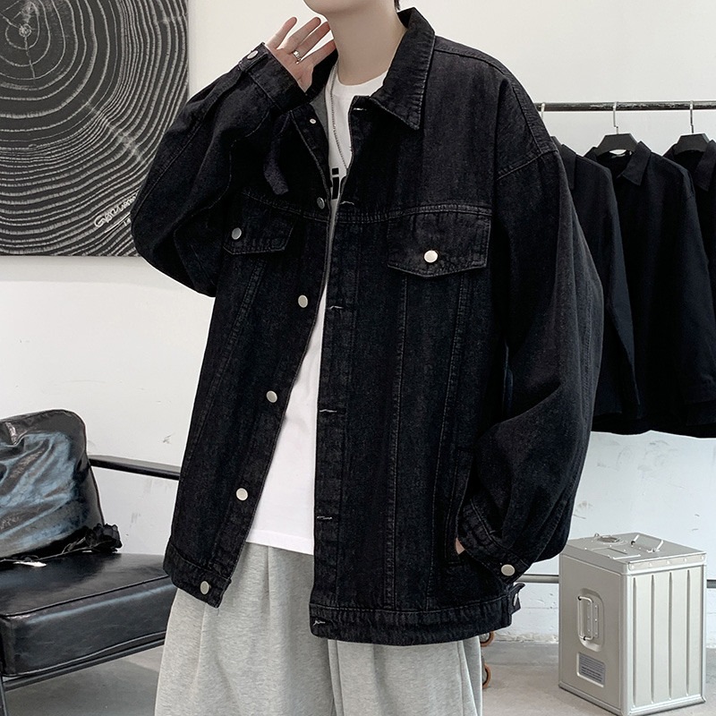 Hong Kong Style Loose Casual Denim Jacket Men's Spring and Autumn Design Sense Stitching Korean Style Fashionable Youth Washed Tooling Jacket