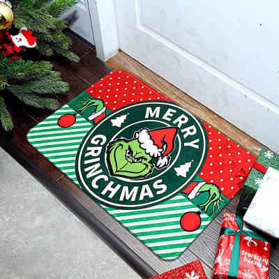 Grinch Green Clown Entry Door Mat Christmas Holiday Carpet Outdoor Decorative Floor Mat Entrance Bath