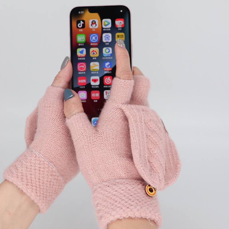 Stringed gloves women's writing simple antifreeze winter half finger flip riding knitted warm gloves winter wholesale