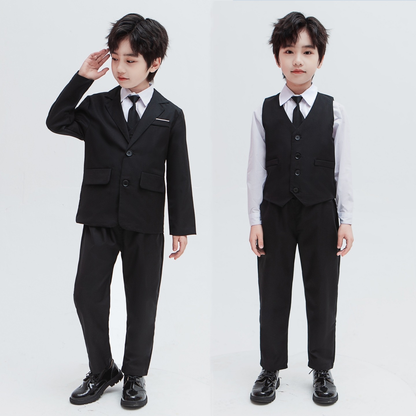兒童西裝套裝帥氣英倫風花童禮服男童小西服中大童男孩鋼琴演出服