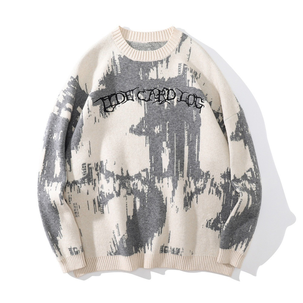 American Style Fashionable Distinctive Letter Tie-Dye Printed Sweater Women's Autumn and Winter New Punk Street All-match Casual Sweater for Women