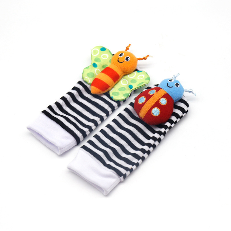 Amazon baby soothing rattle plush early education toy insect wrist bell rattle socks factory wholesale