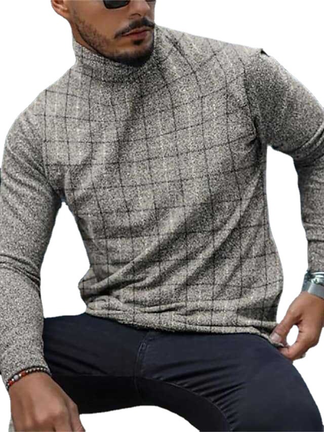 2022 Spring European and American Cross-border Men's Slim-fit Pullover Long-sleeved T-shirt Men's High Collar Striped Base Shirt