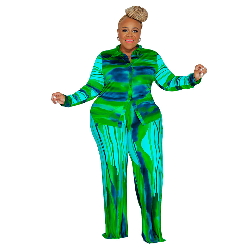 MY1013 Cross-border Large Size Women's Printed 2022 Autumn Long Sleeve Trousers Fashion Casual Suit Amazon New