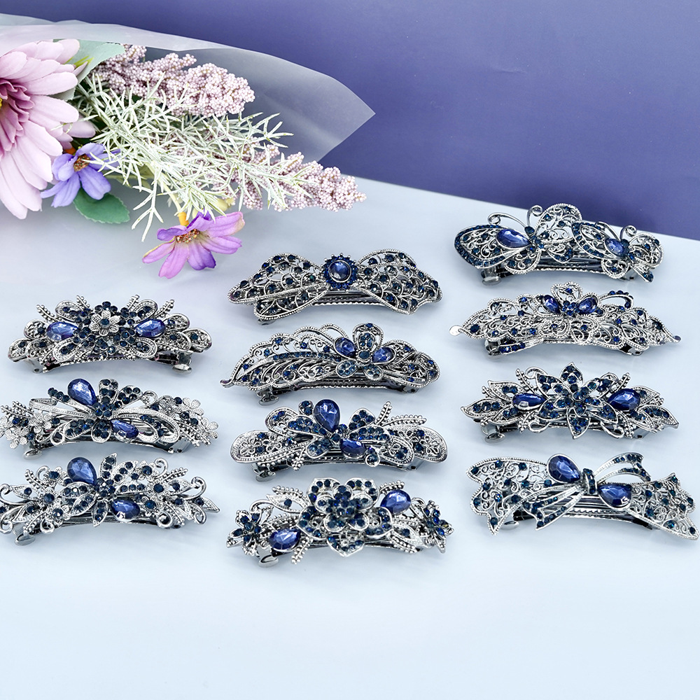 Neue vintage frühling clip strass haarnadel damen haar zubehör kopfschmuck schwarz haarnadel blume pferdeschwanz clip schmuck großhandel_voghion.com